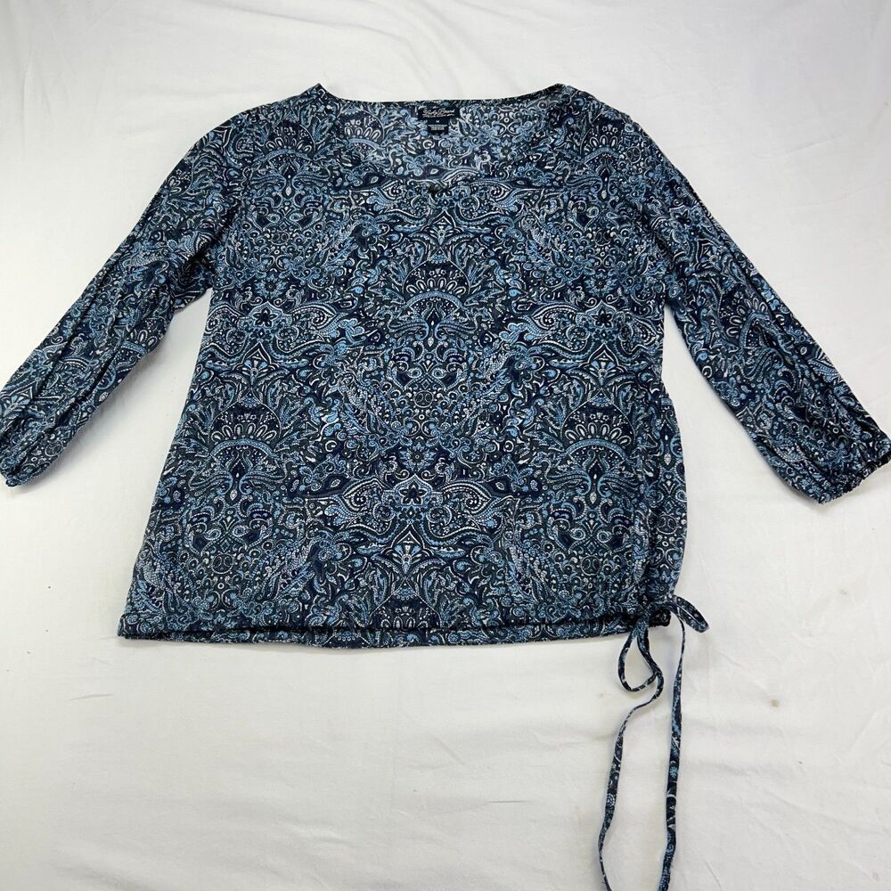 Lucky Brand Live in Love Boho Blue Paisley Print CottageCore Sz M - Picture 1 of 8